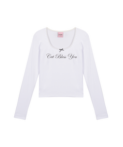 CAT BLESS RIBBON LONG SLEEVE - WHITE