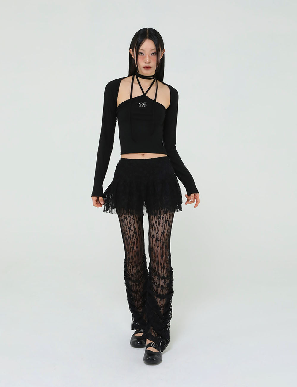 LACE FRILL SKIRT PANTS(BLACK)