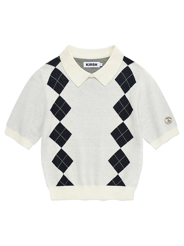 ARGYLE PATTERN SHORT SLEEVE KNIT [IVORY]