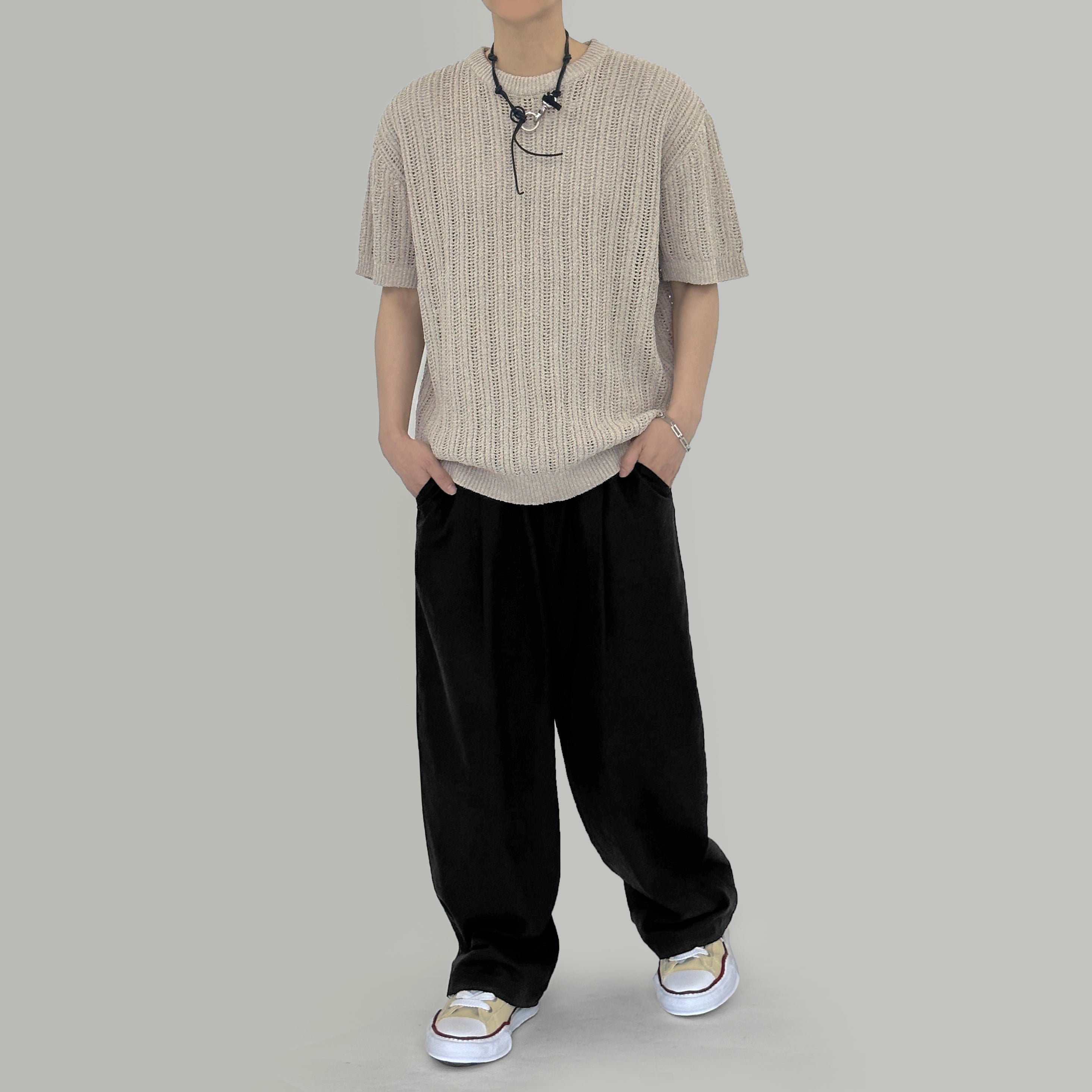 Banding linen wide pants