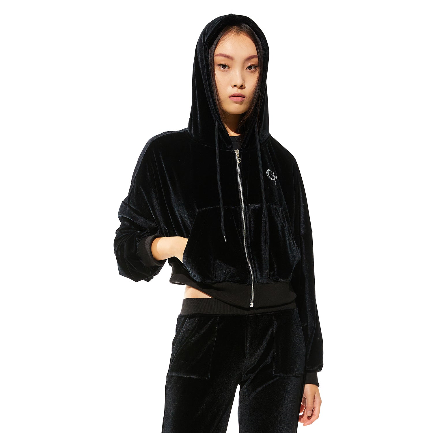 0 3 HATE Velvet Hoodie - BLACK