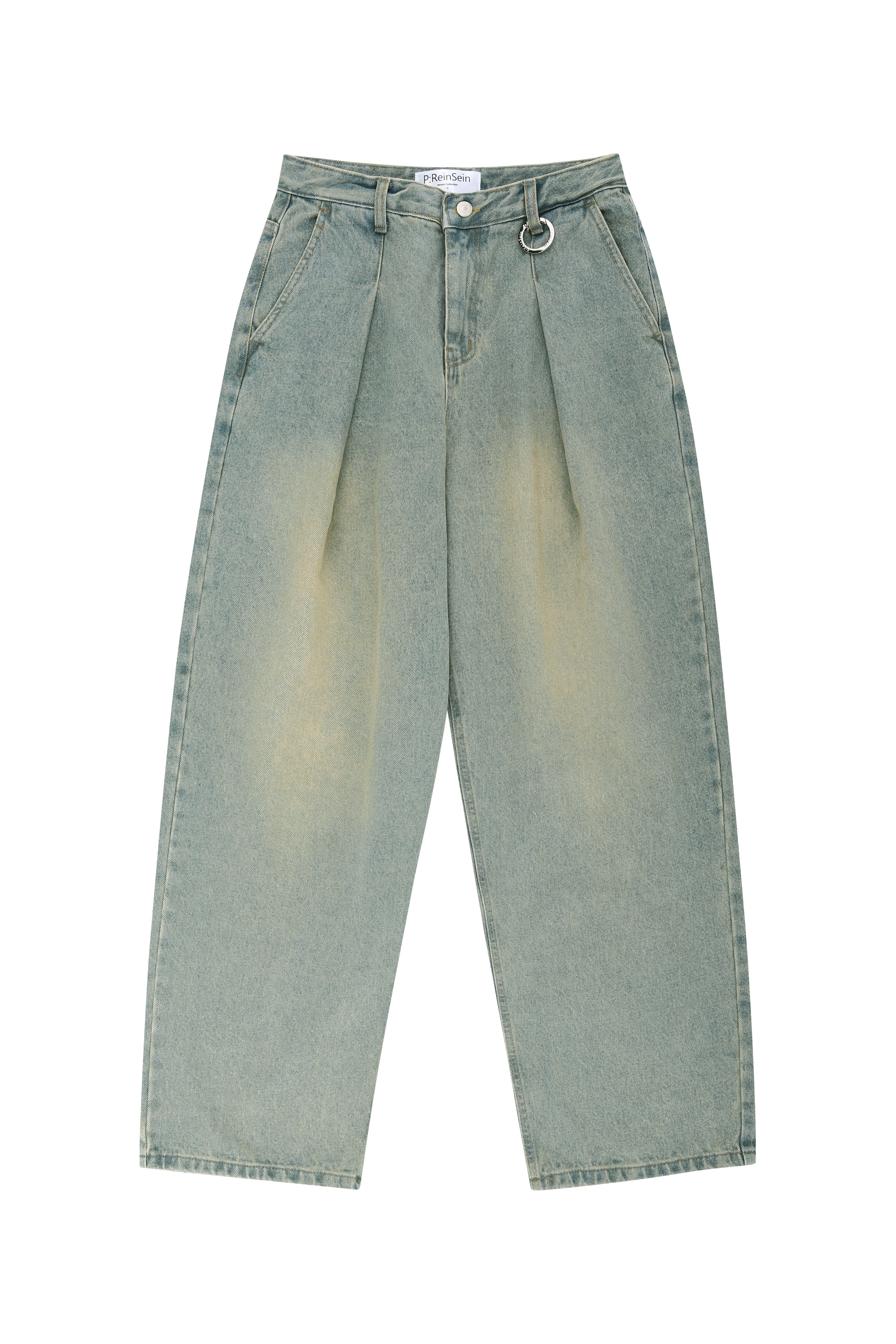 Vintage washed pin tuck denim pants