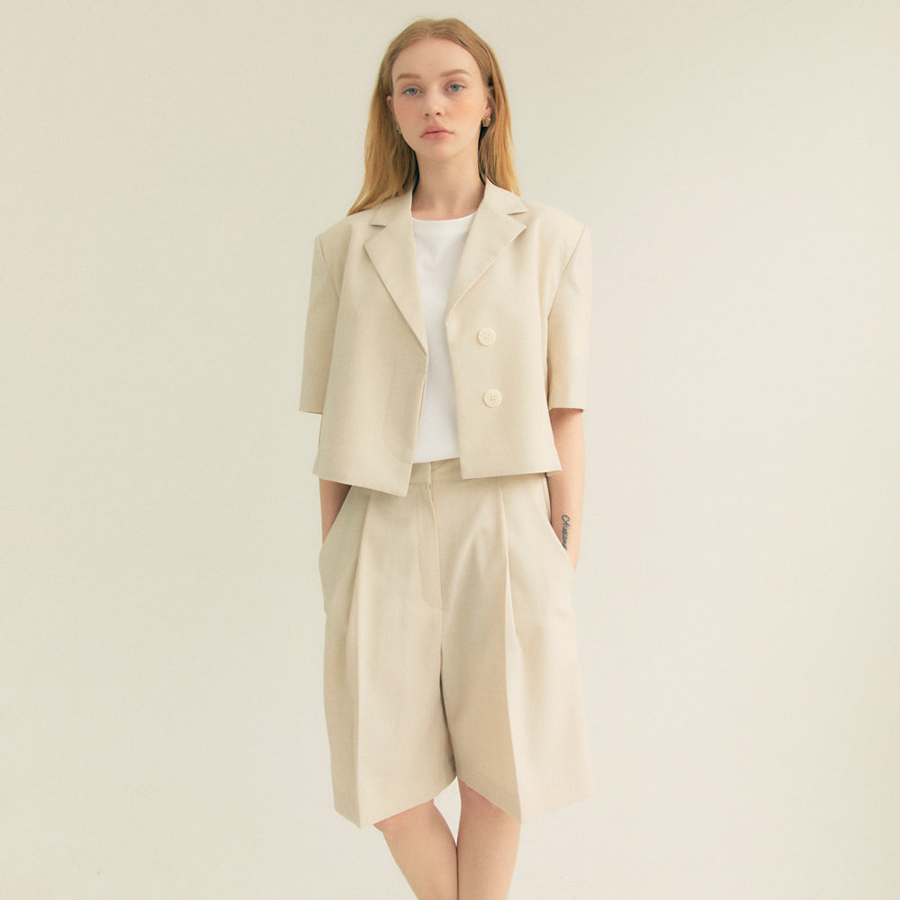 Crop Unbal Half Sleeve Jacket (Ivory)