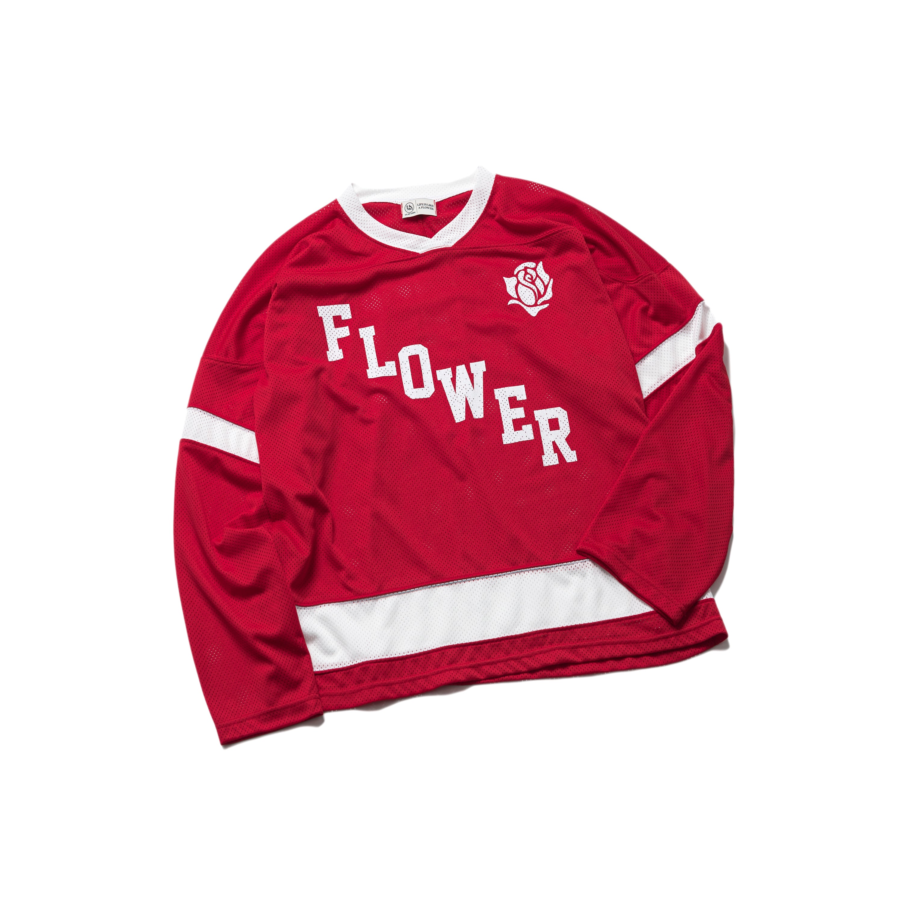 FLOWER AMERICAN FOOTBALL MESH L/S TEE(RED)