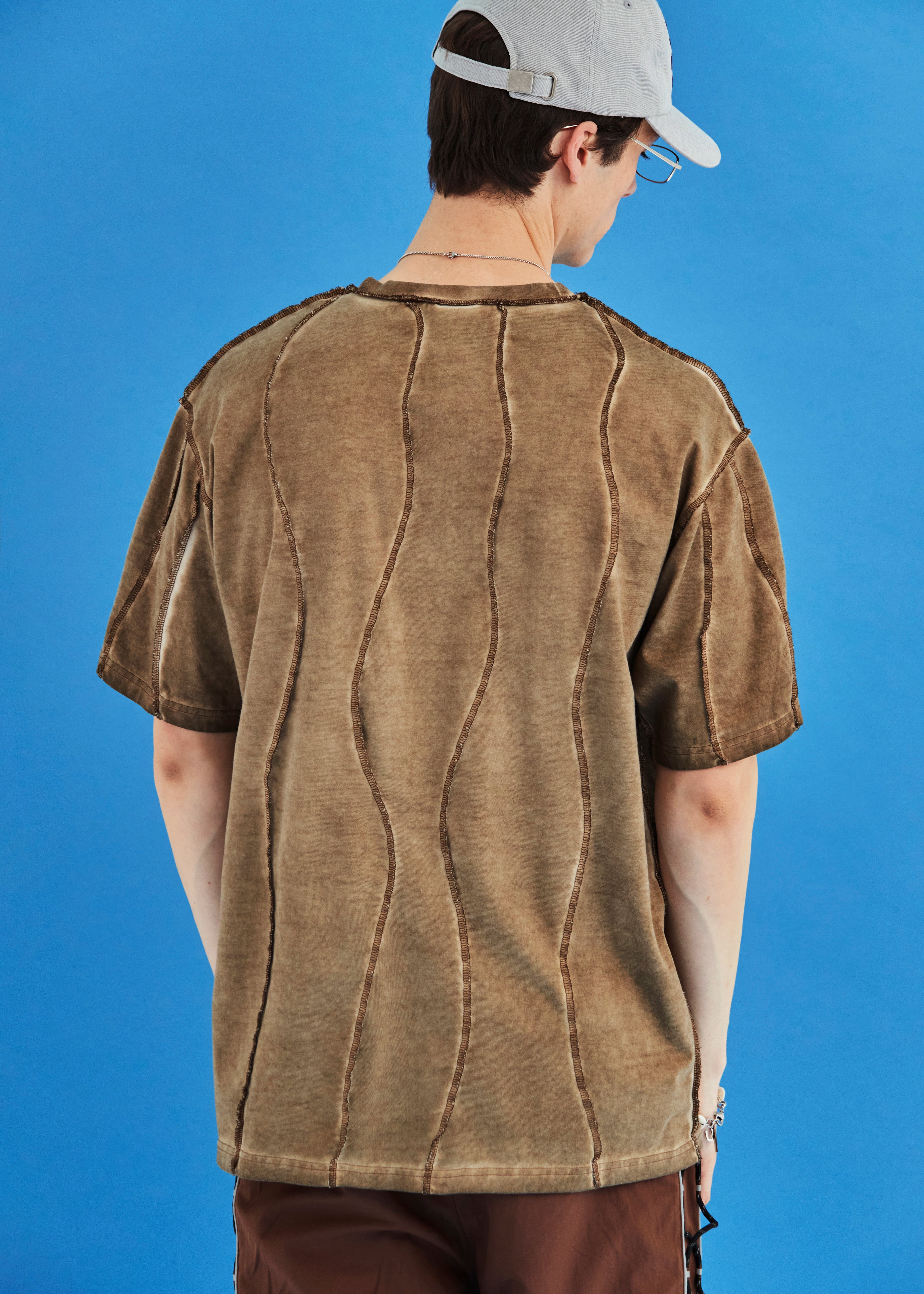 DYED WAVE OVERLOCK T SHIRT / BEIGE