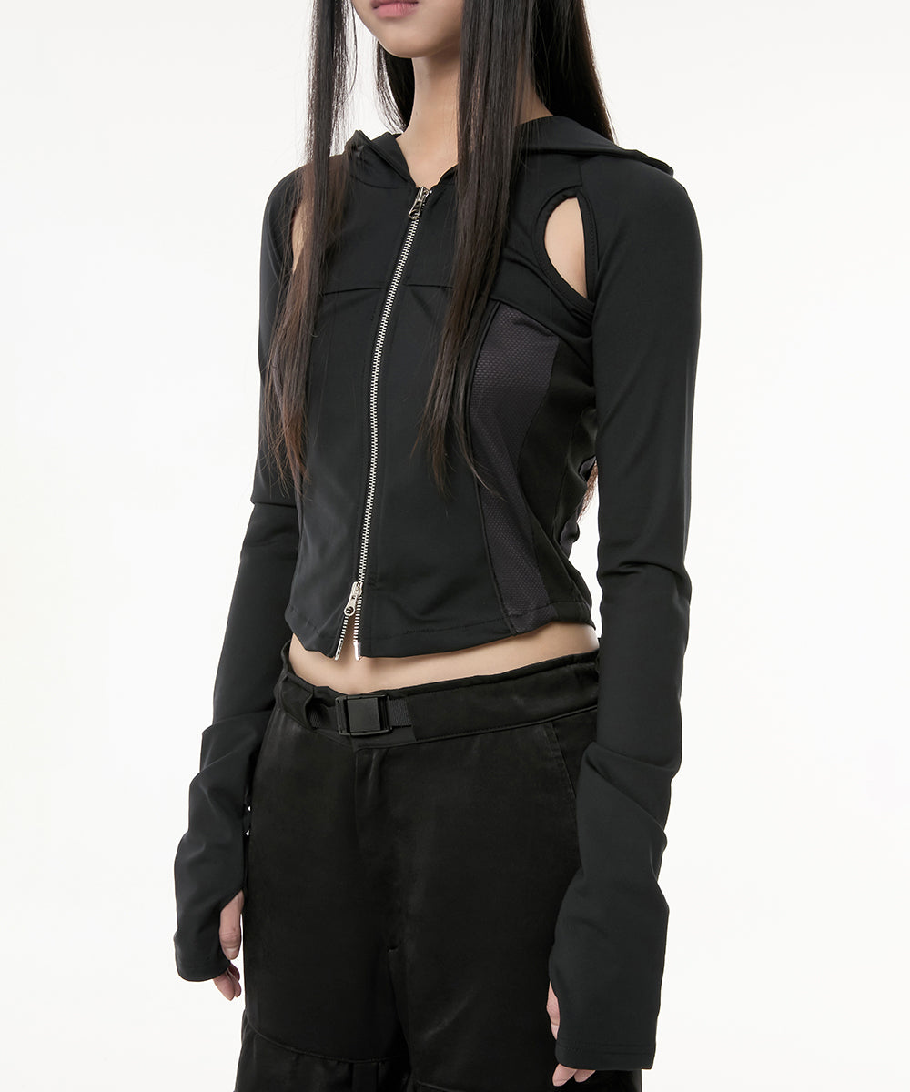 19.Division Cut-out Hooded Zip-up