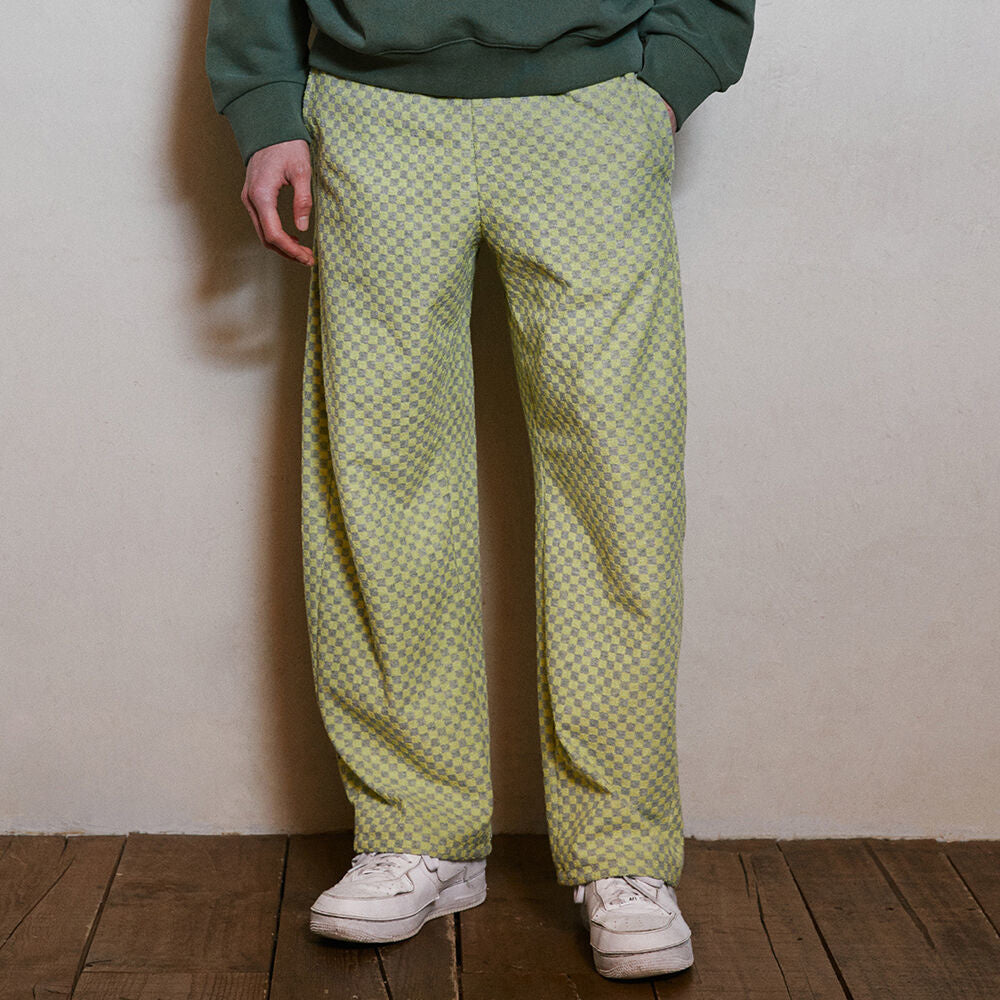 CHECKERBOARD BANDING PANTS_LIME GREY