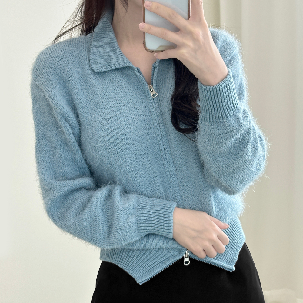 Angora Knit Zip Up