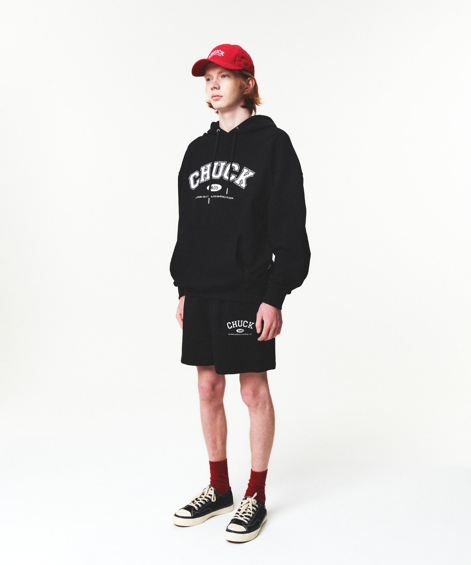 CHUCK アプリケアーチロゴフーディ / CHUCK APPLIQUE ARCH LOGO HOODIE (BLACK)