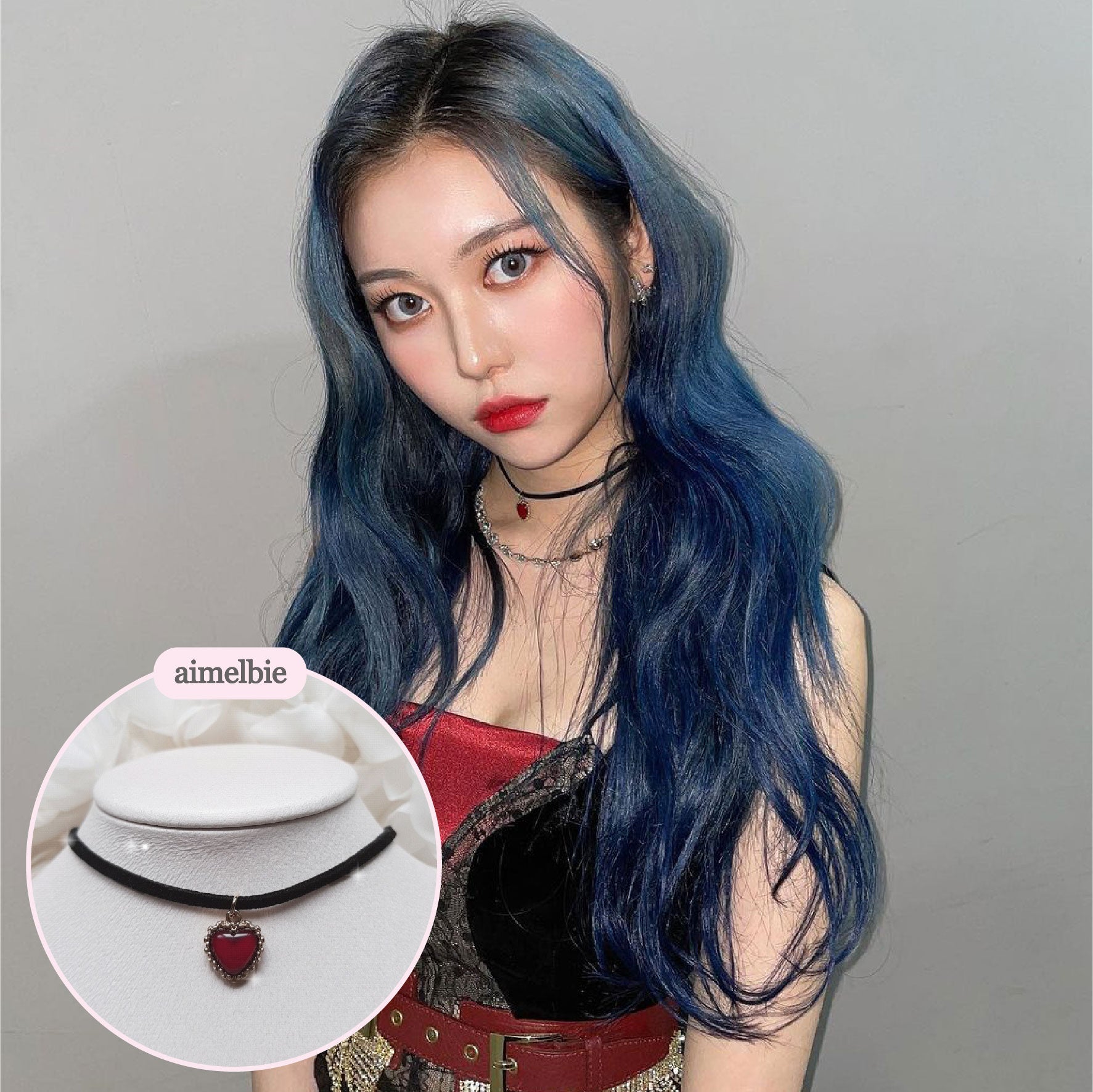  Burgundy Heart Earrings and Choker Set (Twice Dahyun, VIVIZ Eunha, Kep1er Dayeon, Choi Yena Choker)