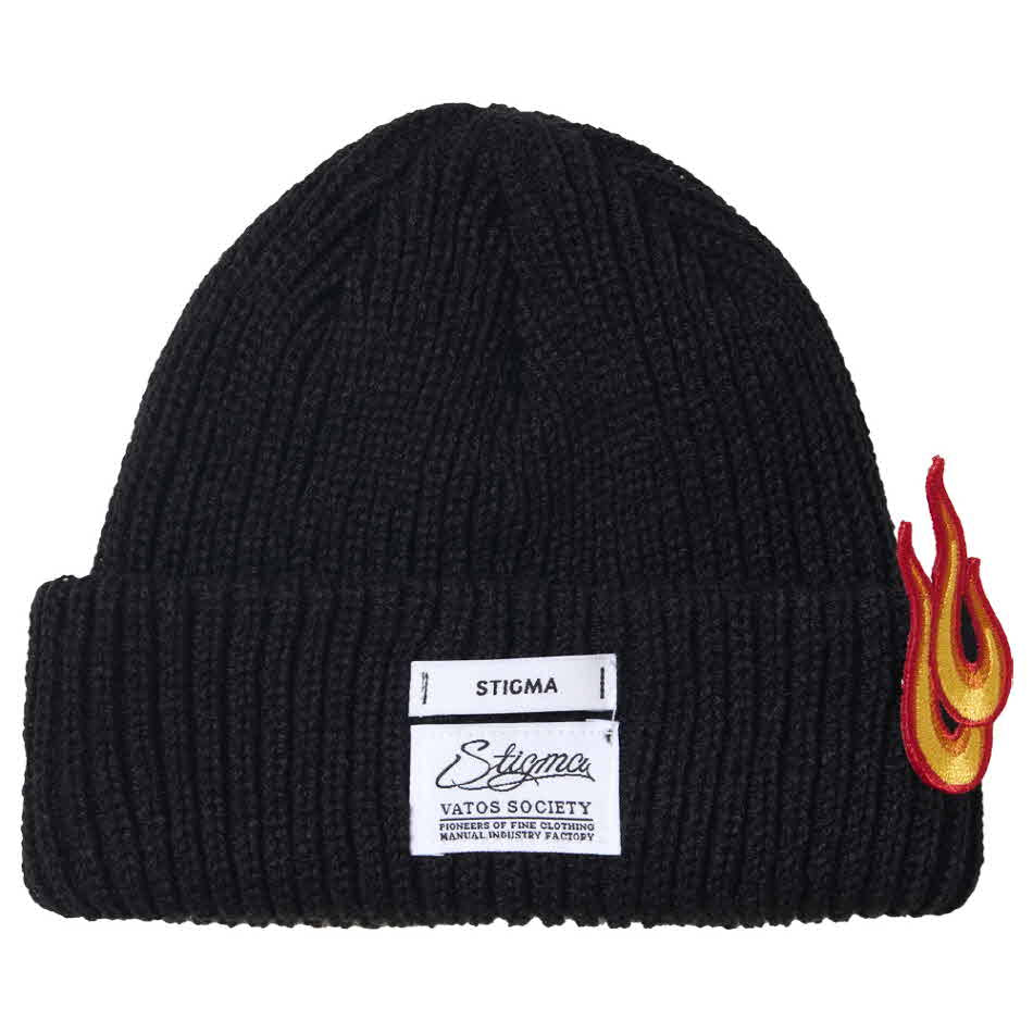 FLAME PATCH EMBROIDERED BEANIE KHAKI/ ORANGE / SKY BLUE /  BLACK