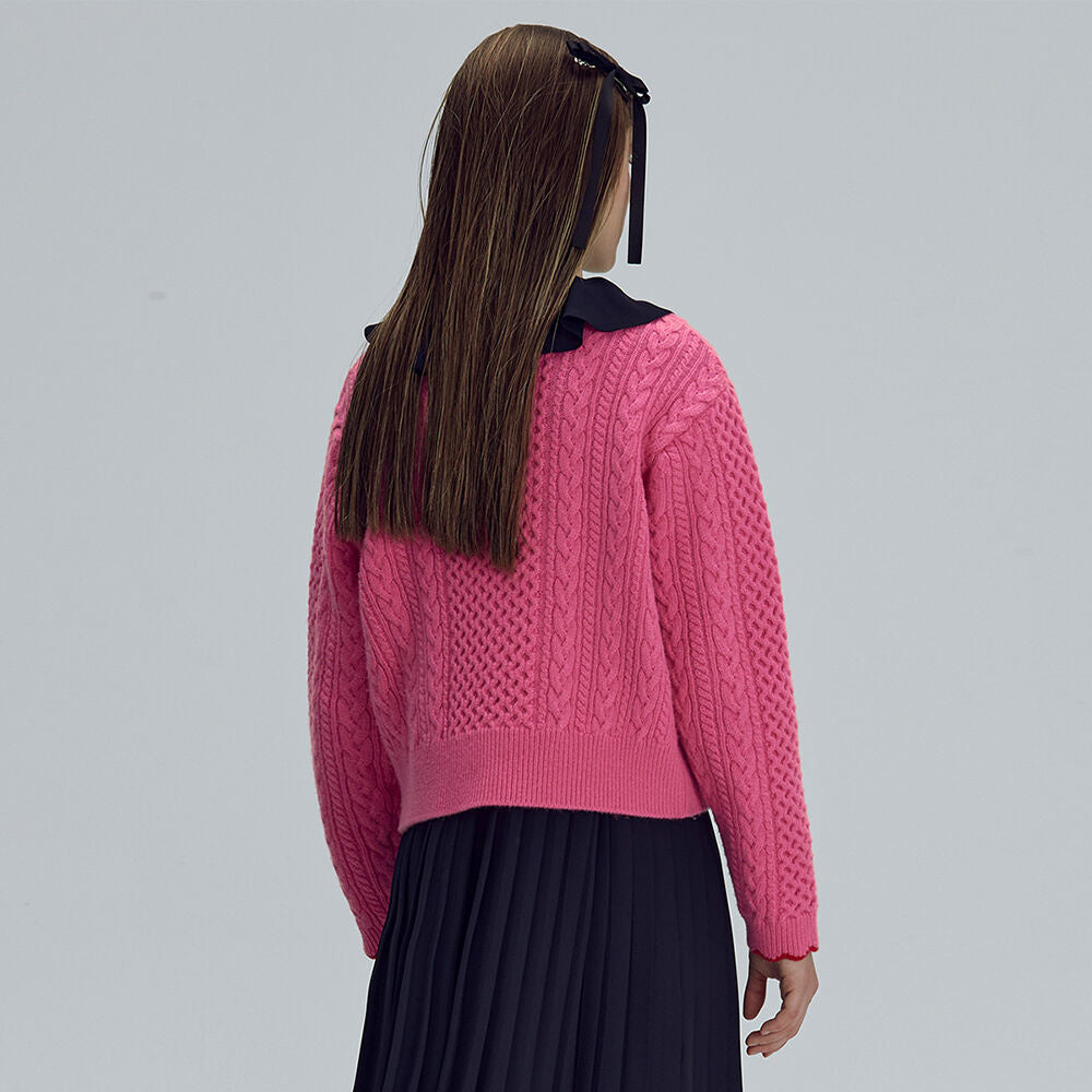 Wave cable round knit - Pink