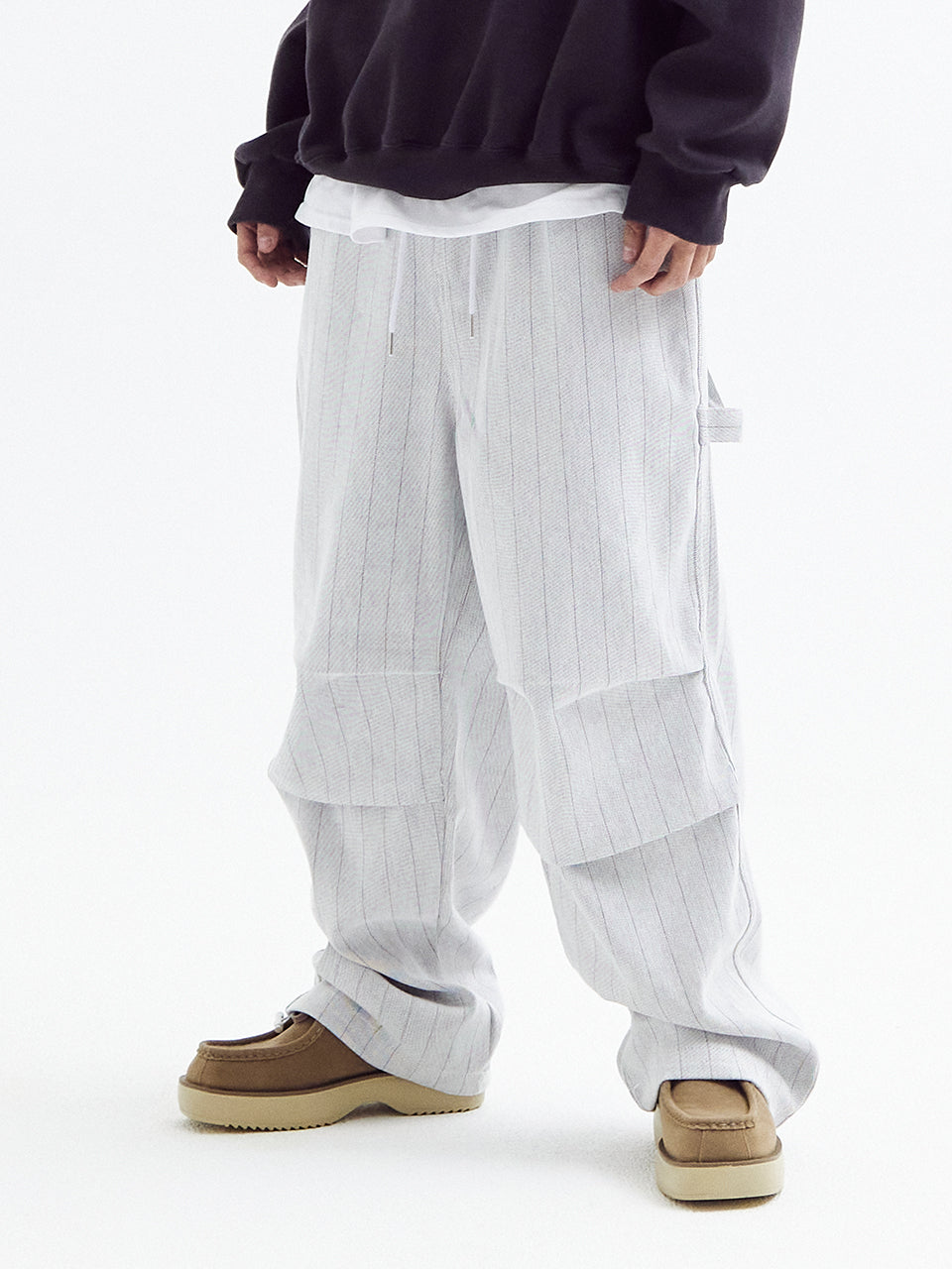 Stripe parachute denim Pants White