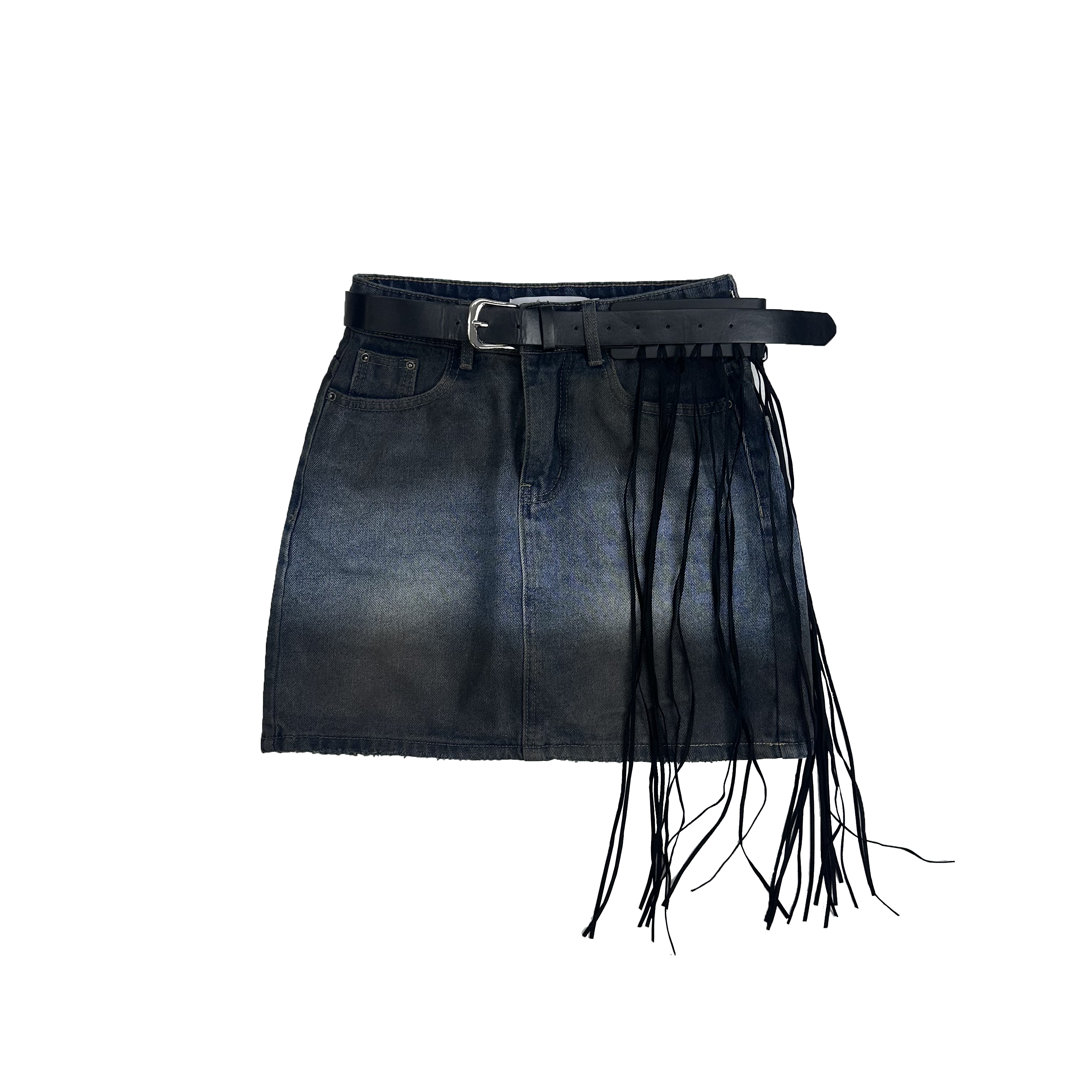 unique washing denim belt skirt