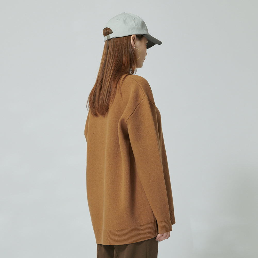 WHATTHE Big Logo Knit Pullover Brown