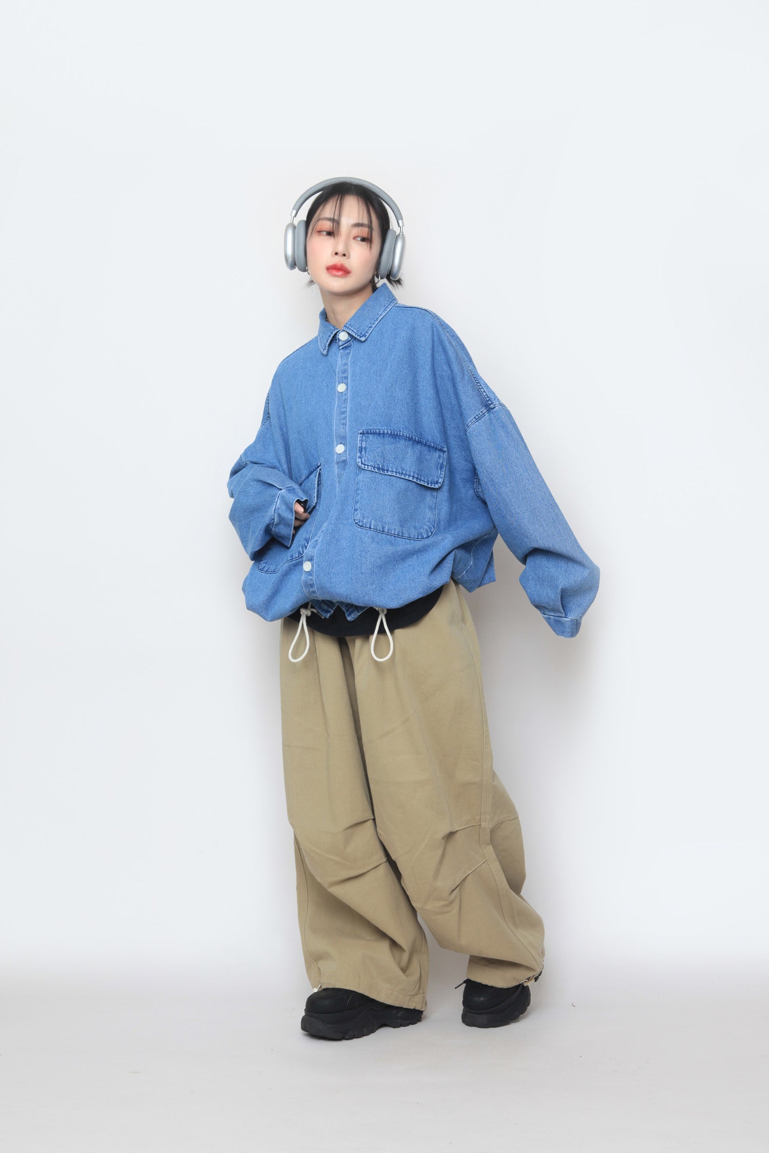 String balloon denim shirt