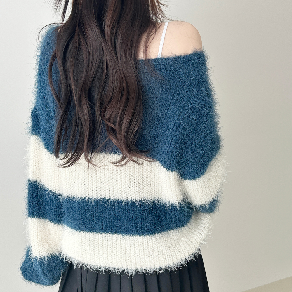 Sheath Stripe Off Shoulder Knitwear