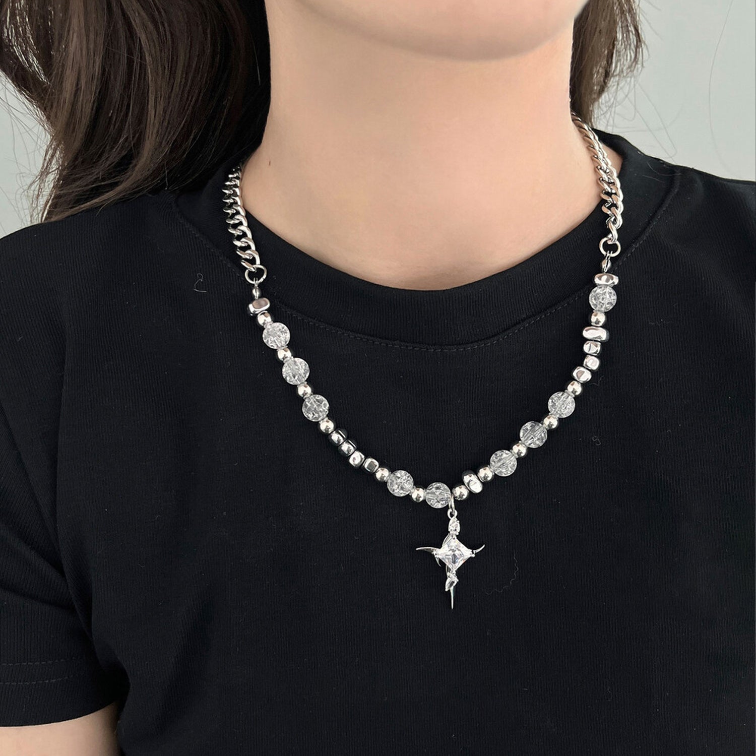 Surgical Steel Pearl Cubic Cross Necklace