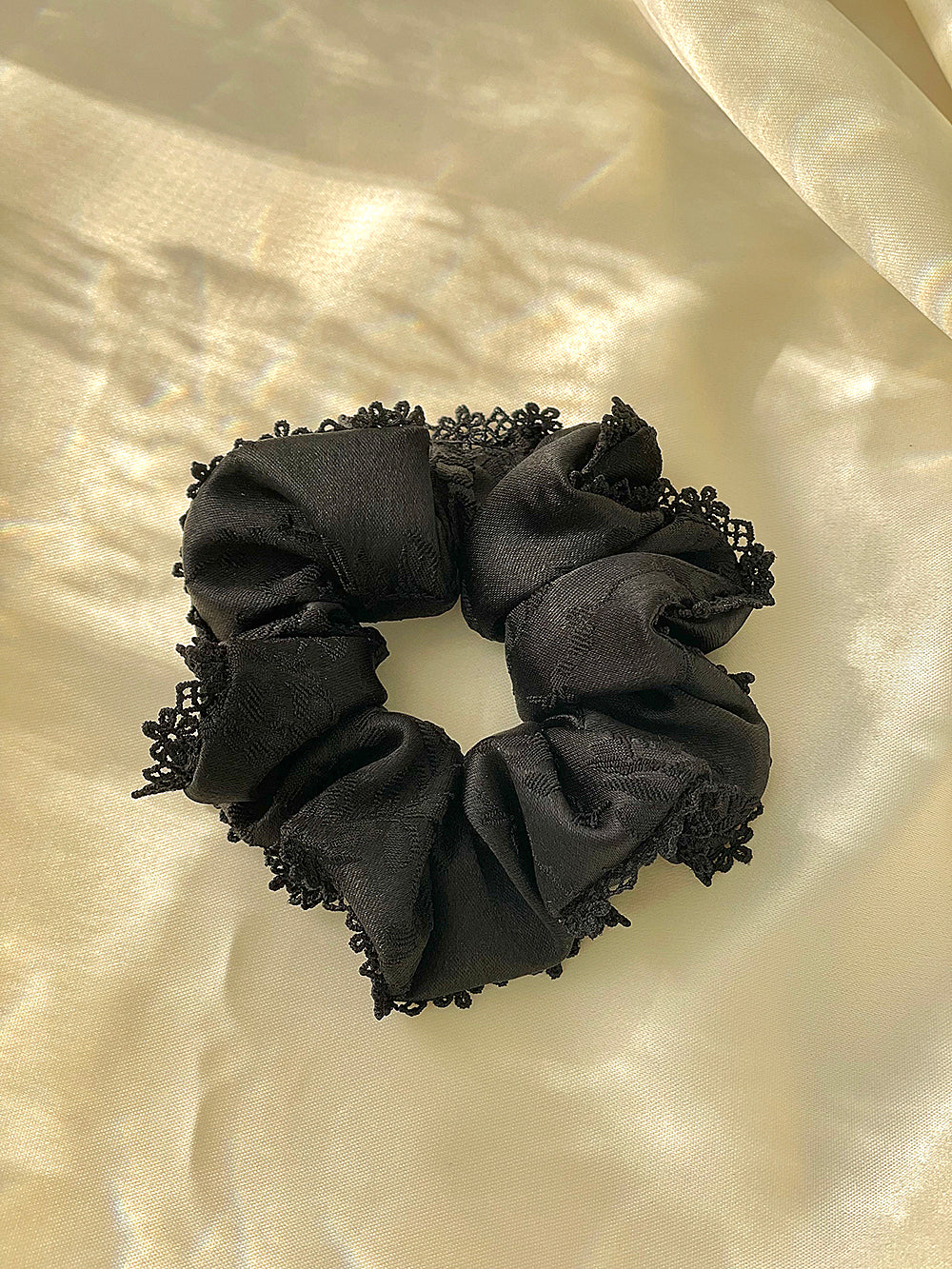 Rose Broderie Lace Satin Hair Scrunchie (S)