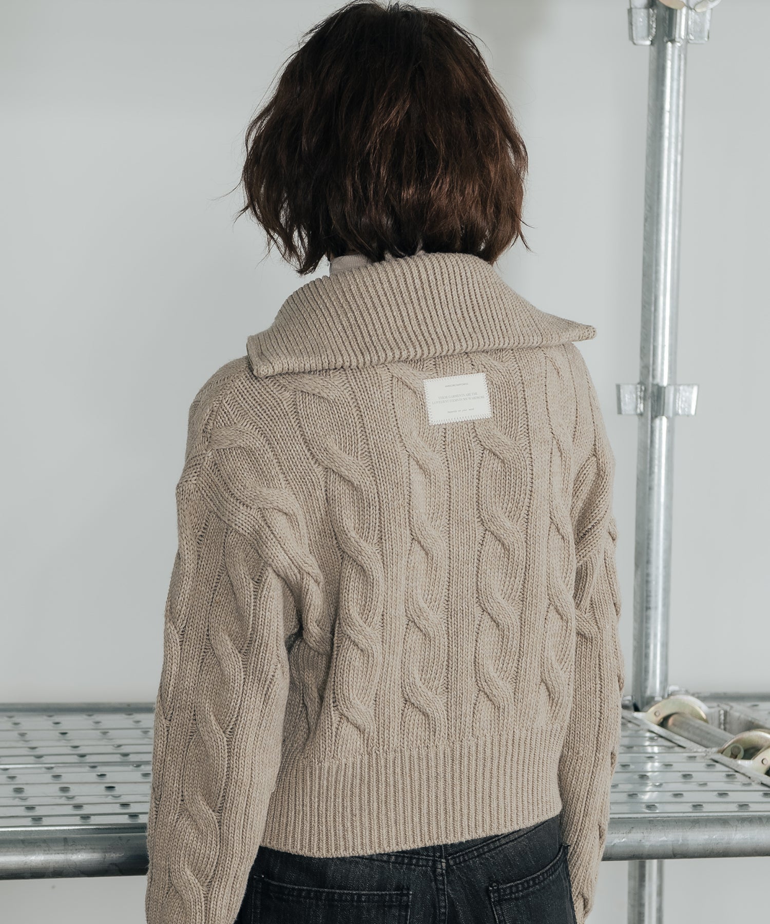 Patch cable two-way zip-up cardigan_beige