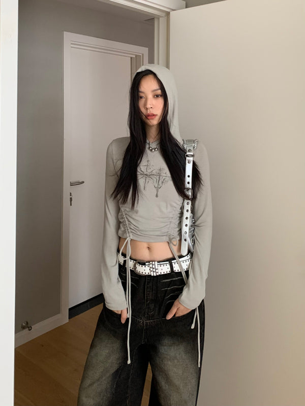 Collection shirring crop hoodie