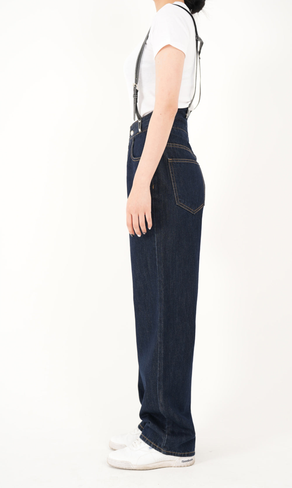 RED VELVER WENDY WORN HIGH WAIST DEEP BLUE WIDE FIT SUSPENDER DENIM PANTS [16636]