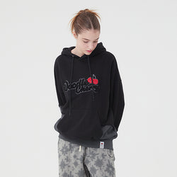 DOODLE CHERRY CUT-OFF HOODIE [BLACK]