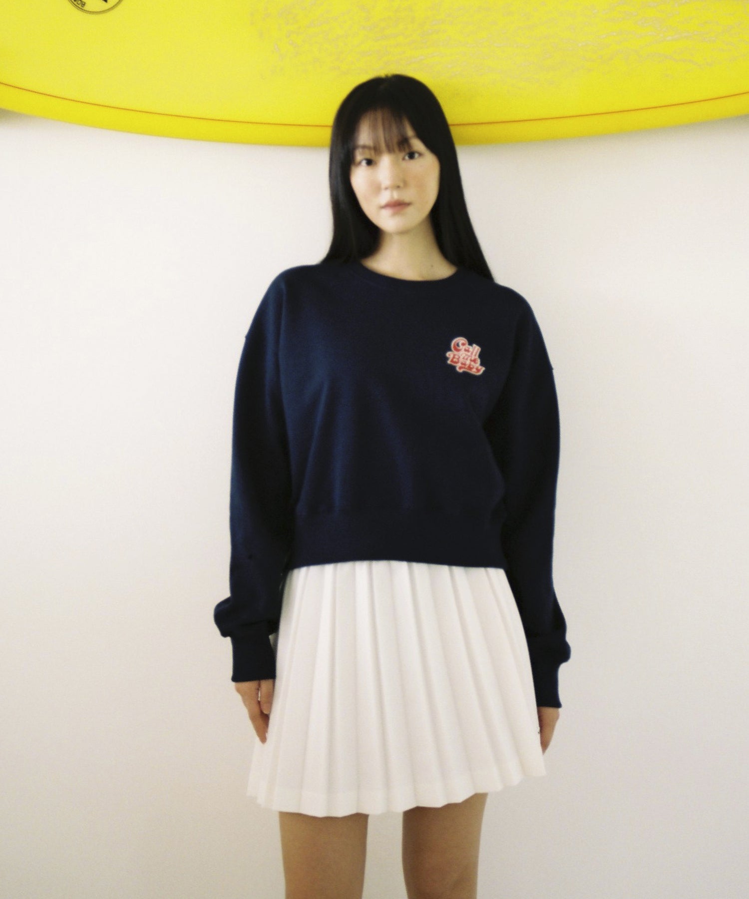 Baby Logo Embroidery Cropped Sweatshirt _ Navy