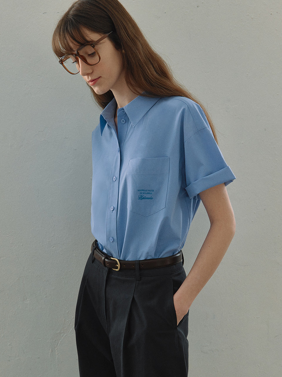 BASIC POCKET HALF SHIRTS BLUE