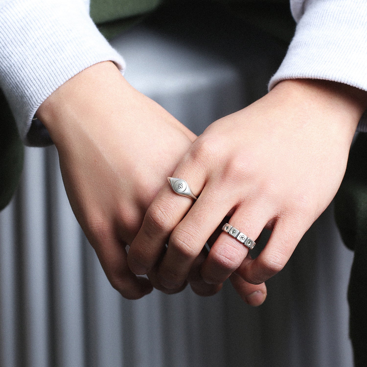 Signet clover ring (925 silver)