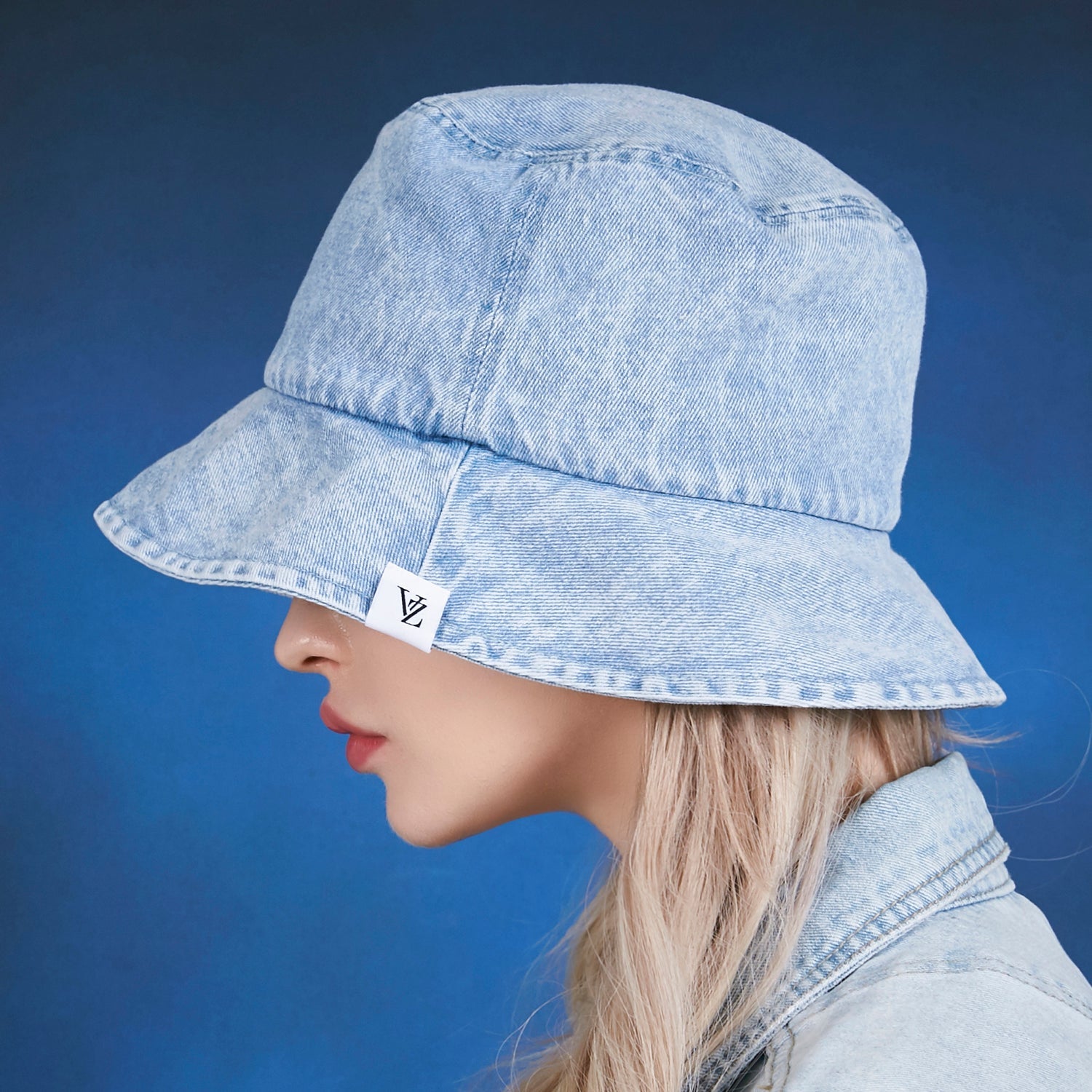 Stone wash denim bucket hat