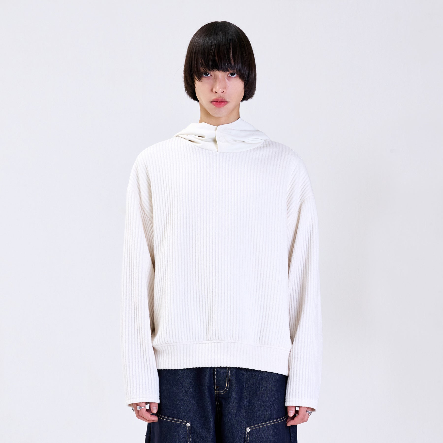 ADD HOOD KNIT IVORY