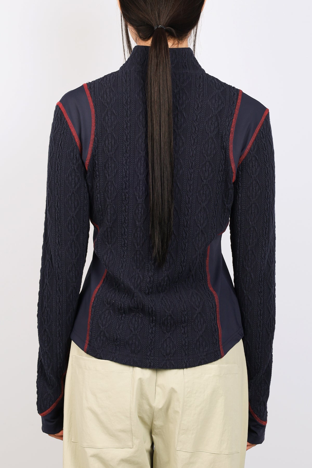 AIR CABLE KNIT HALF 2WAY ZIP UP JACKET-NAVY LIGHT