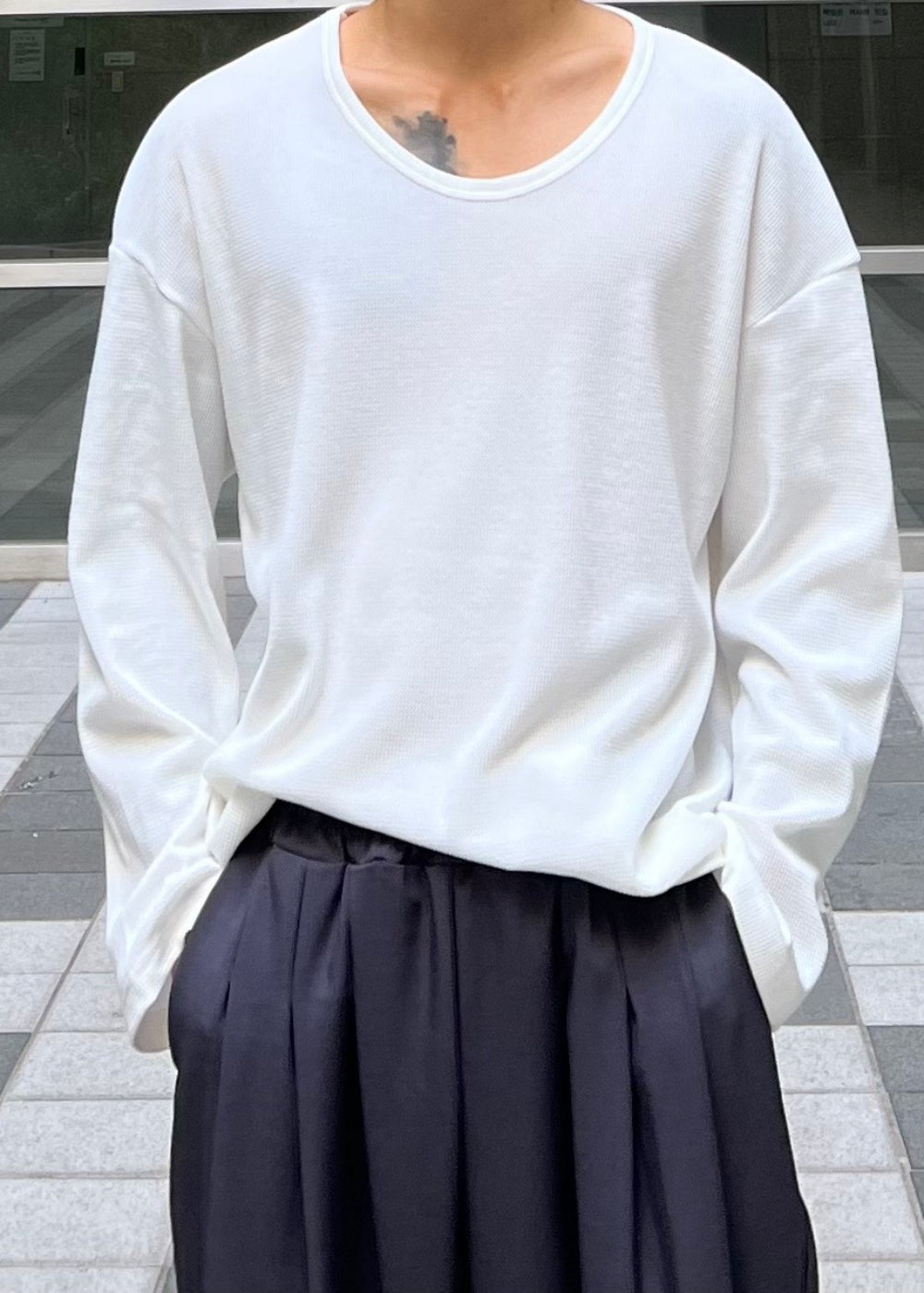 Waffle U-Neck Long Sleeve 4COLOR