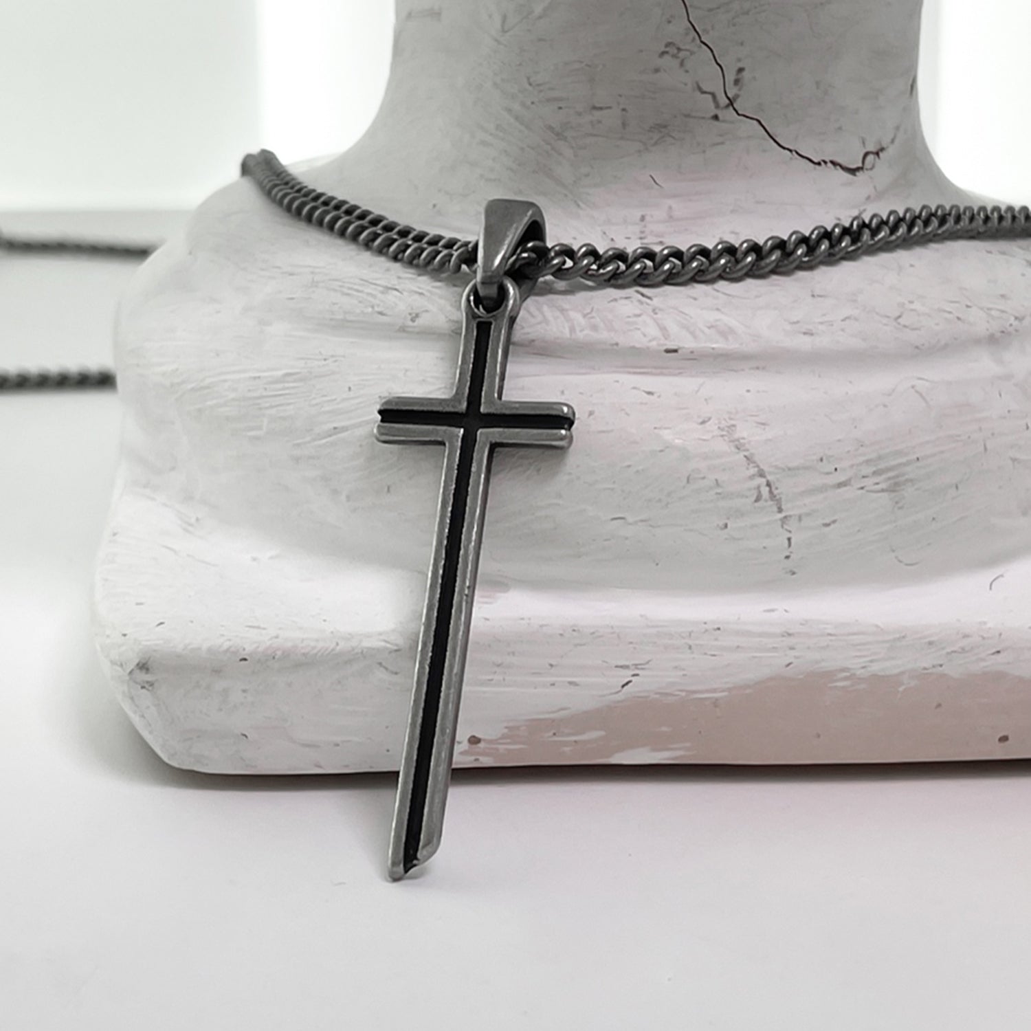 [BLESSEDBULLET]classic chain cross necklace_vintage silver