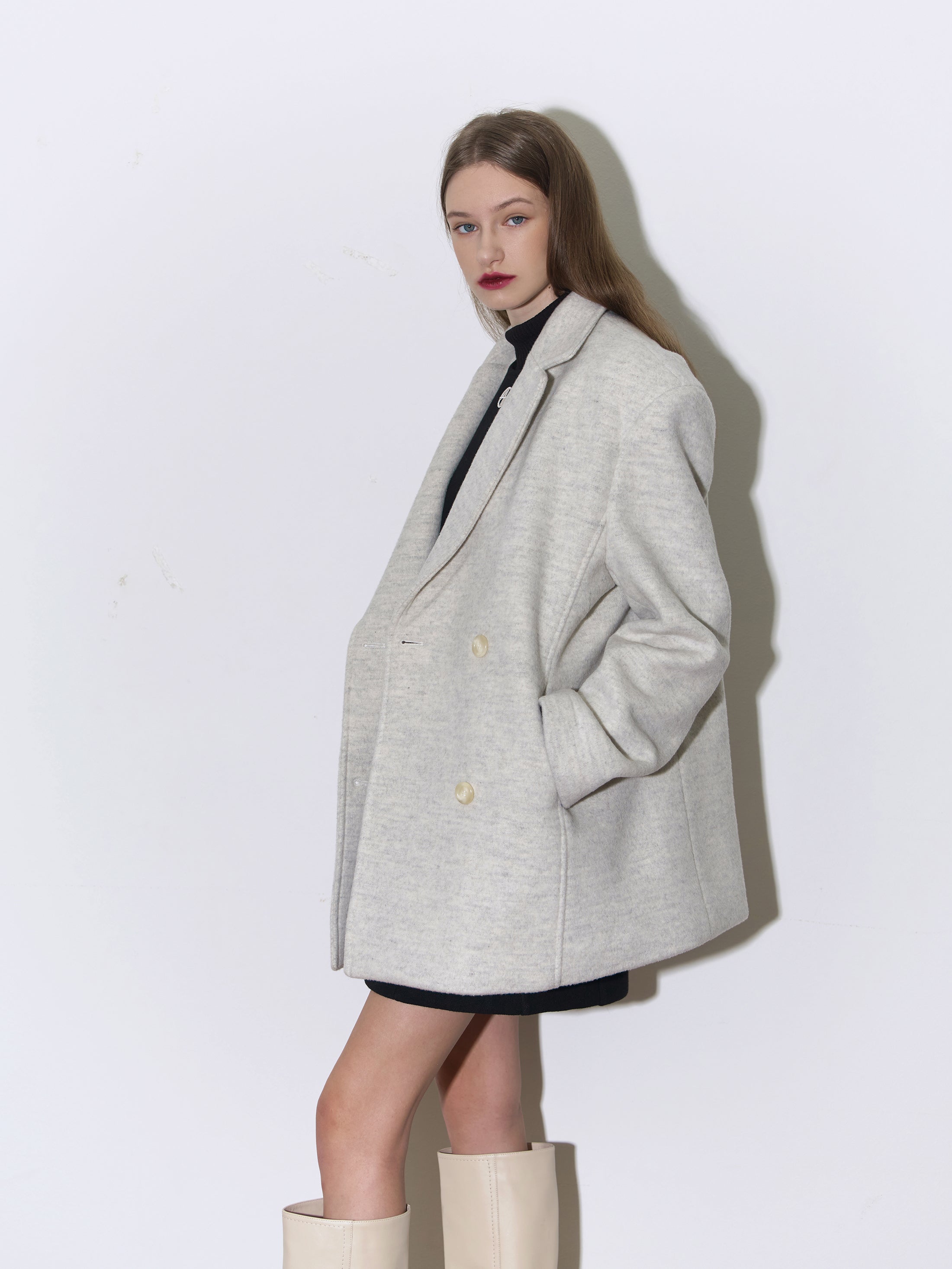 BELTED HALF COAT - LIGHT MELANGE