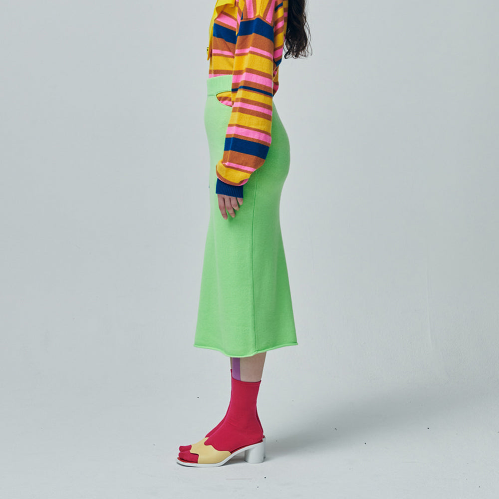 CUT-OUT LONG SKIRT_NEON GREEN