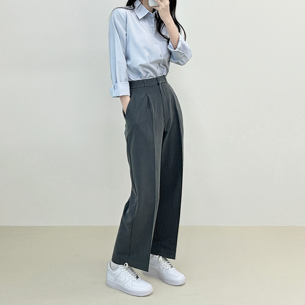 High waist tuck wide slacks