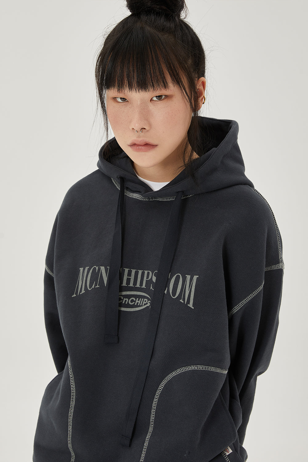 Stitch pocket hoodie [charcoal]