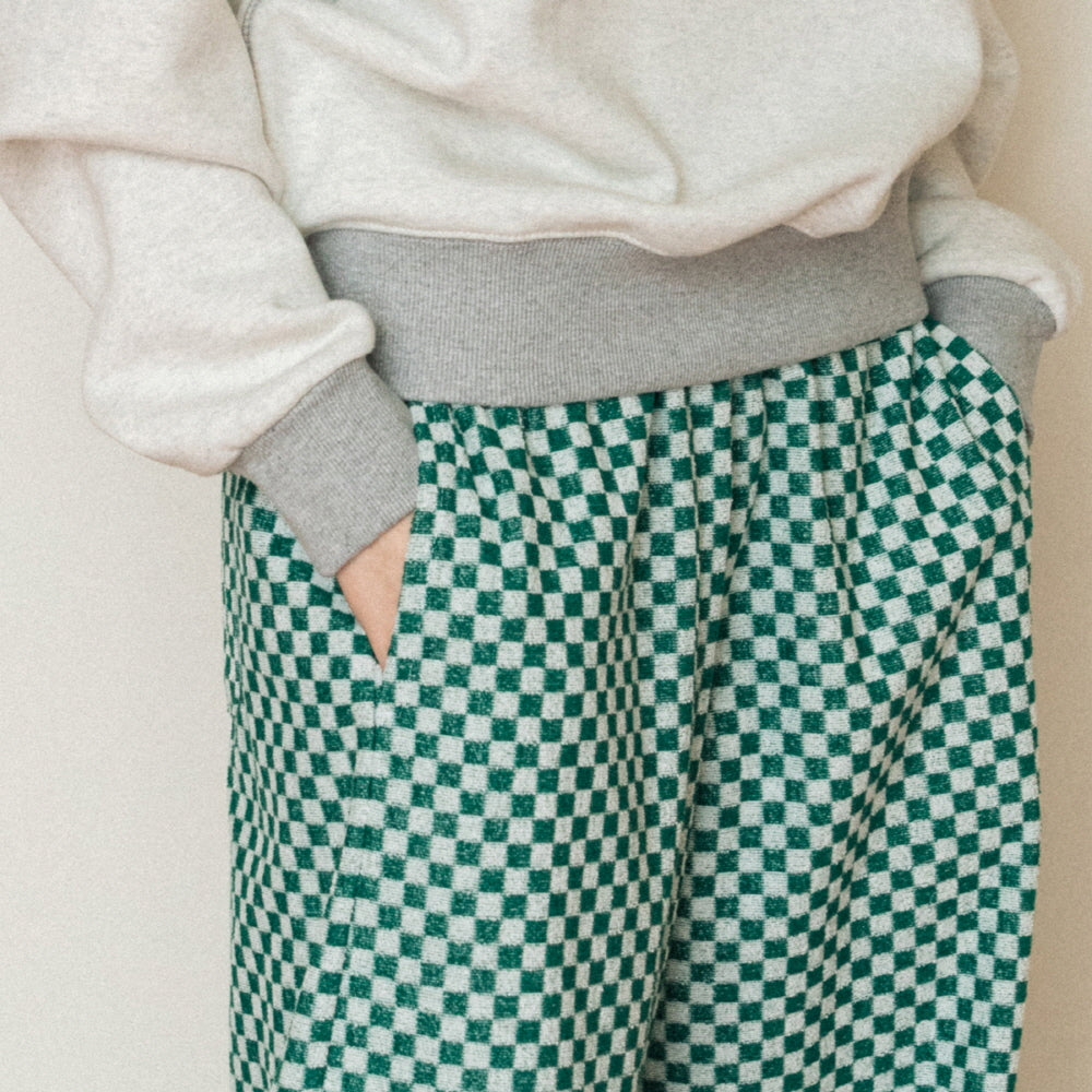 CHECKERBOARD BANDING PANTS_GREEN CREAM