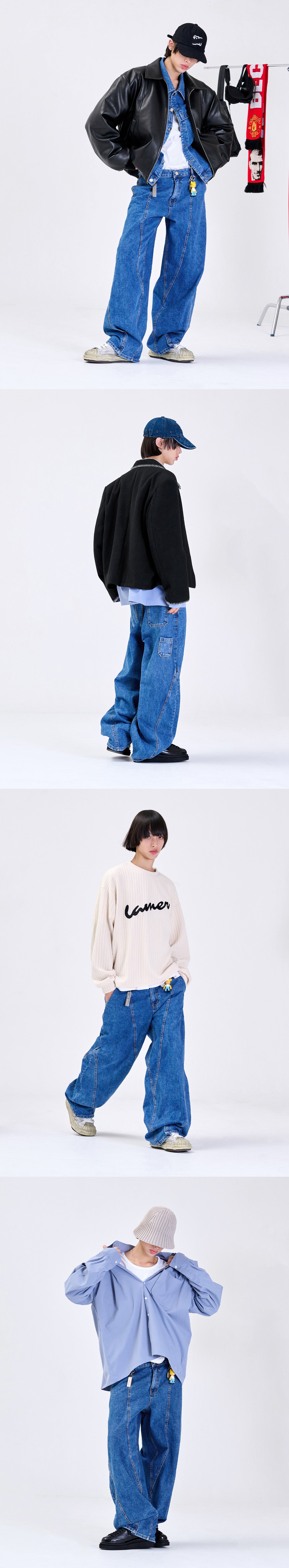 STITCH LINE DENIM PANTS BLUE