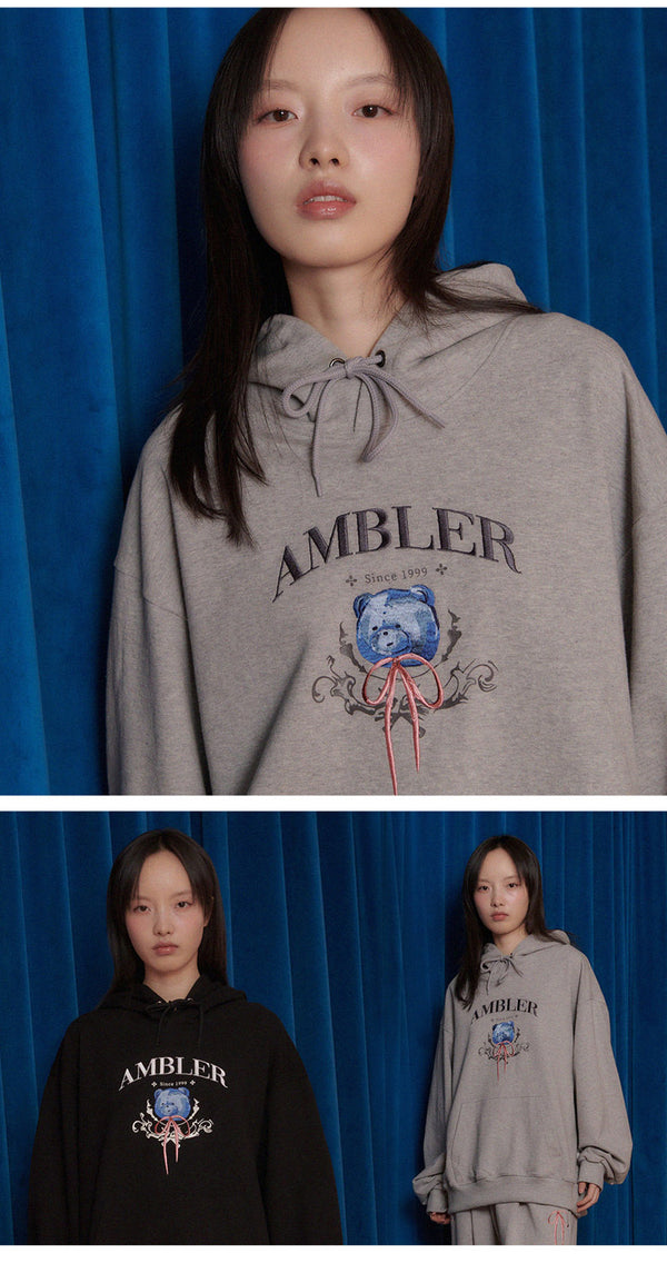 AMBLER 男女共用 Bear loves ribbon オーバーフィット フード Tシャツ AHP1107