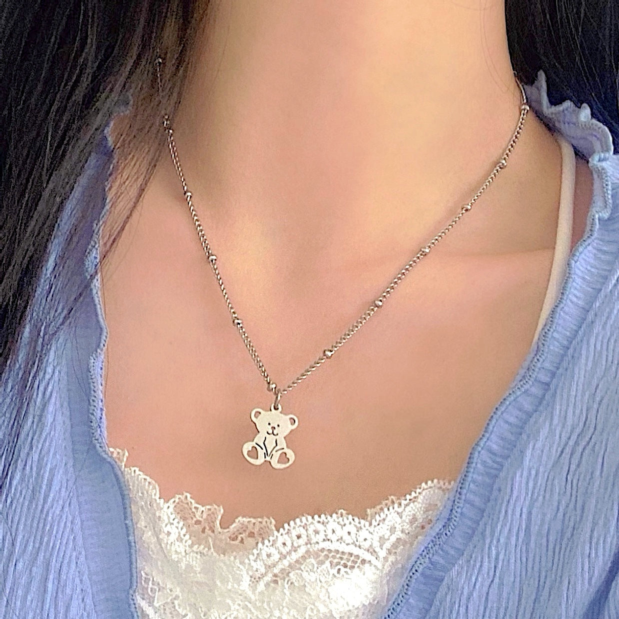 Heart pong bear necklace