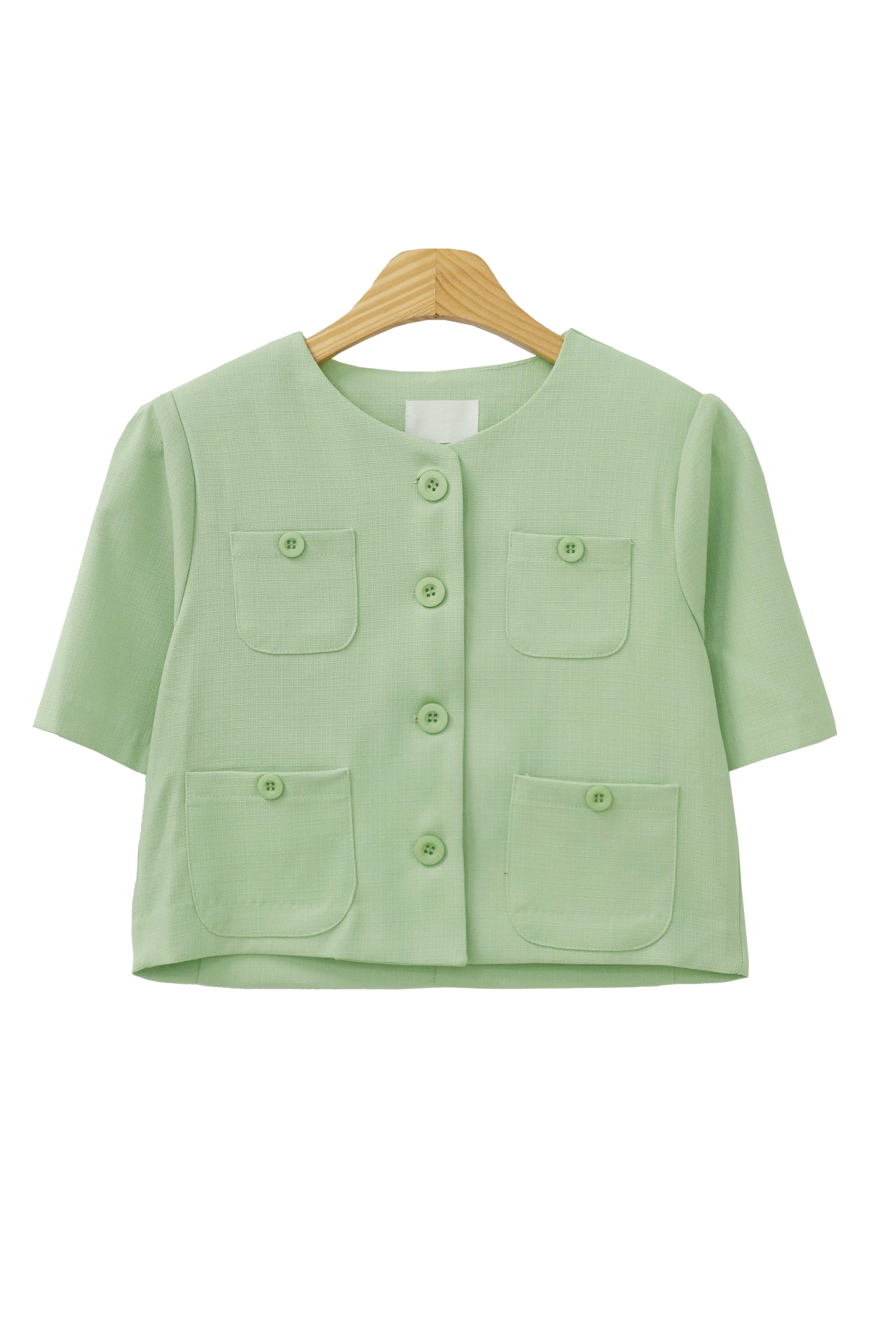 Olssen Summer No Collar Puff Blouse Cropped Short-Sleeved Jacket (4 colors)