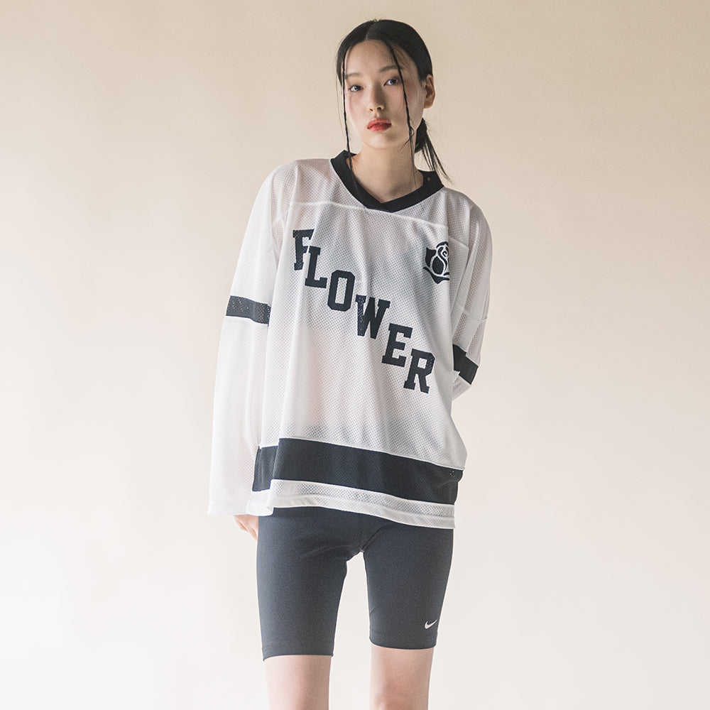 FLOWER AMERICAN FOOTBALL MESH L/S TEE(WHITE)