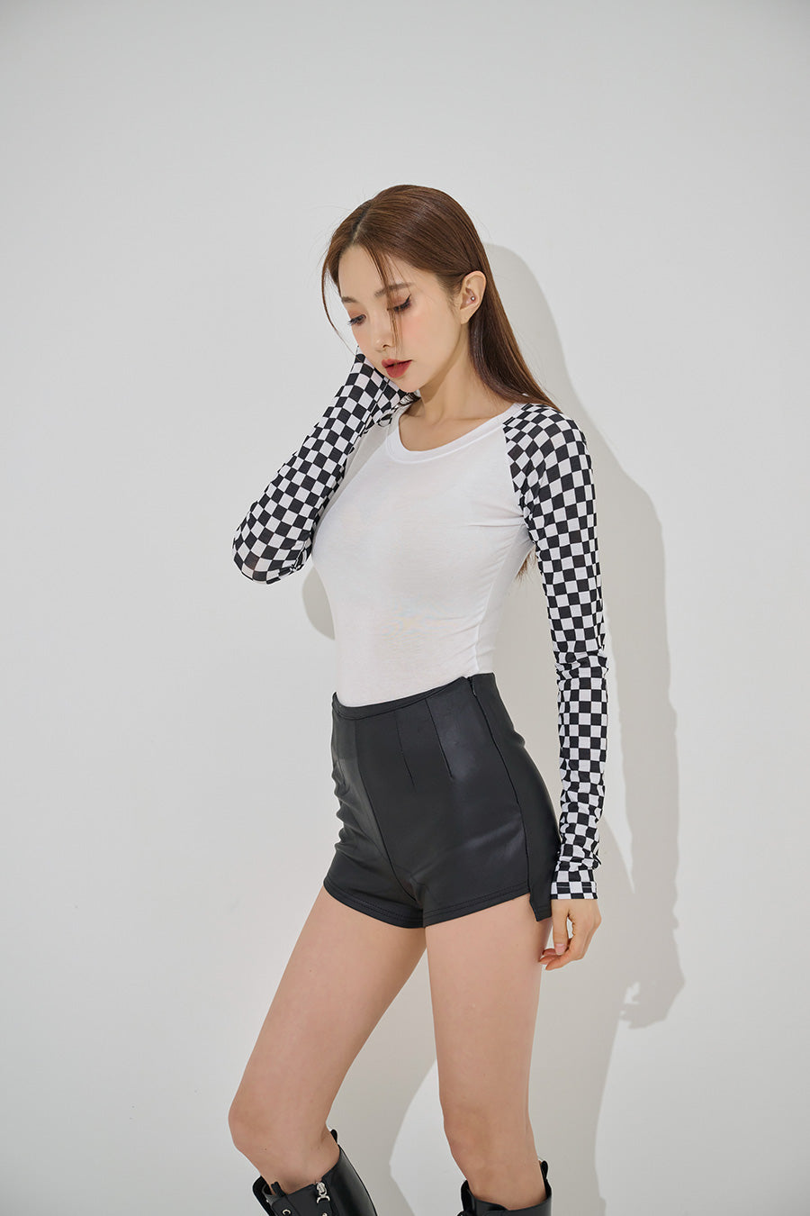 checkerboard crop tee(9183)