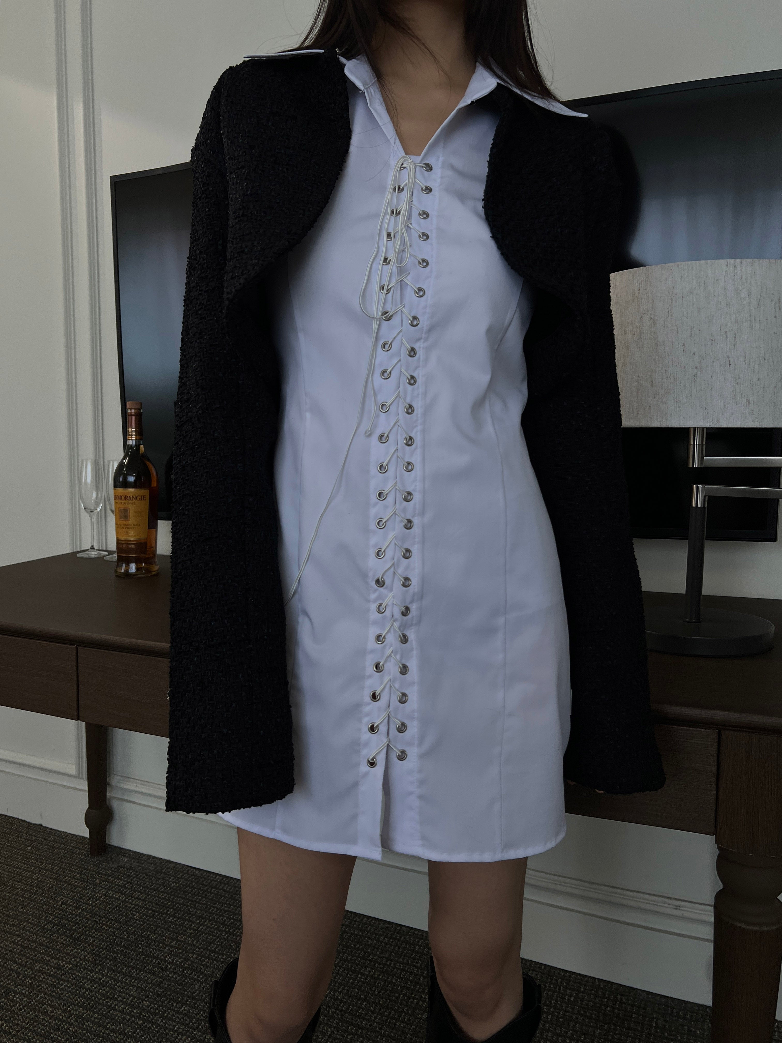 [GUSTA MADE] LACE-UP SHIRTS DRESS (WHITE)