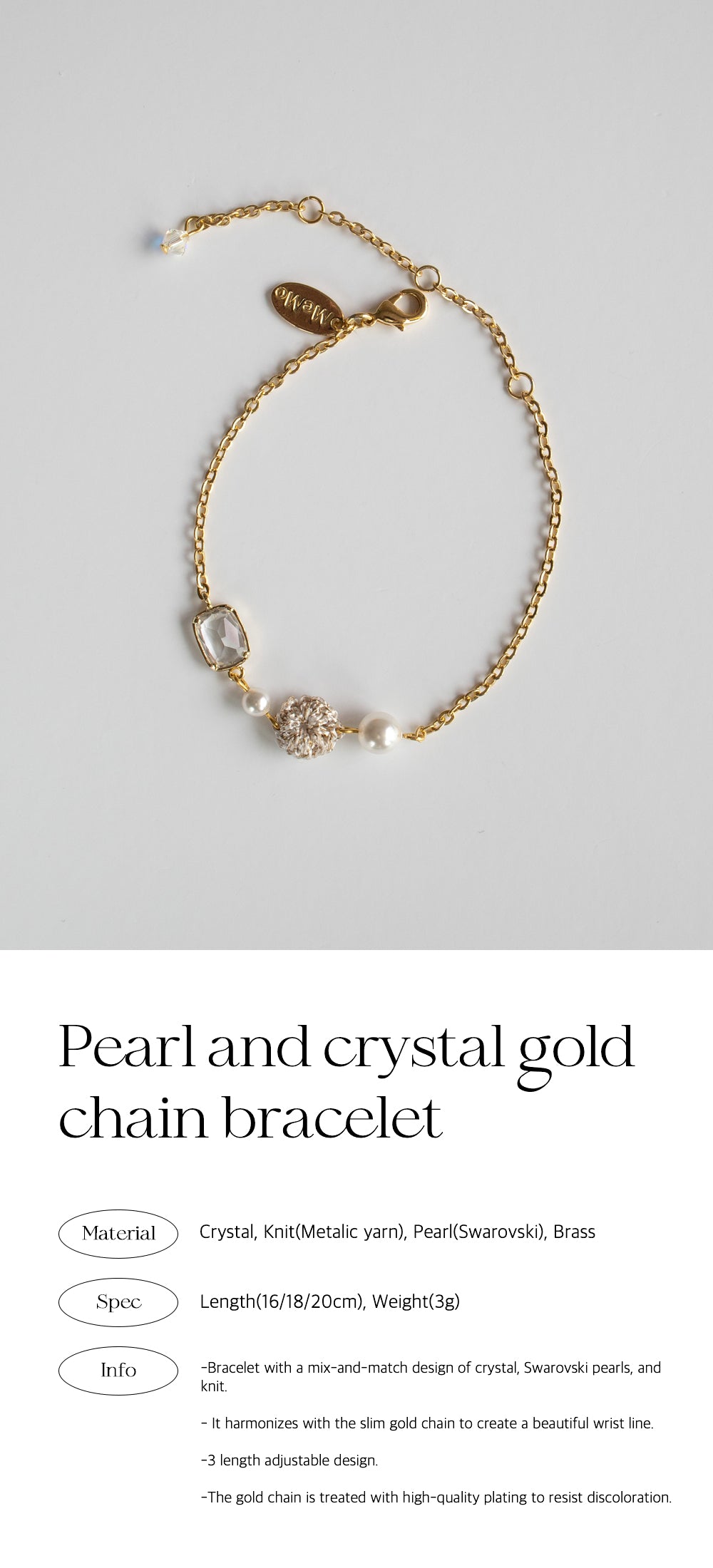 Pearl and crystal gold chain bracelet