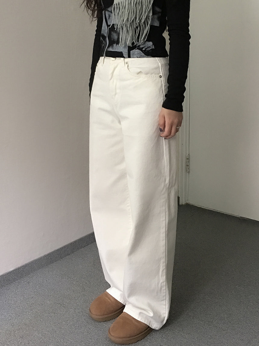 white cotton wide pants