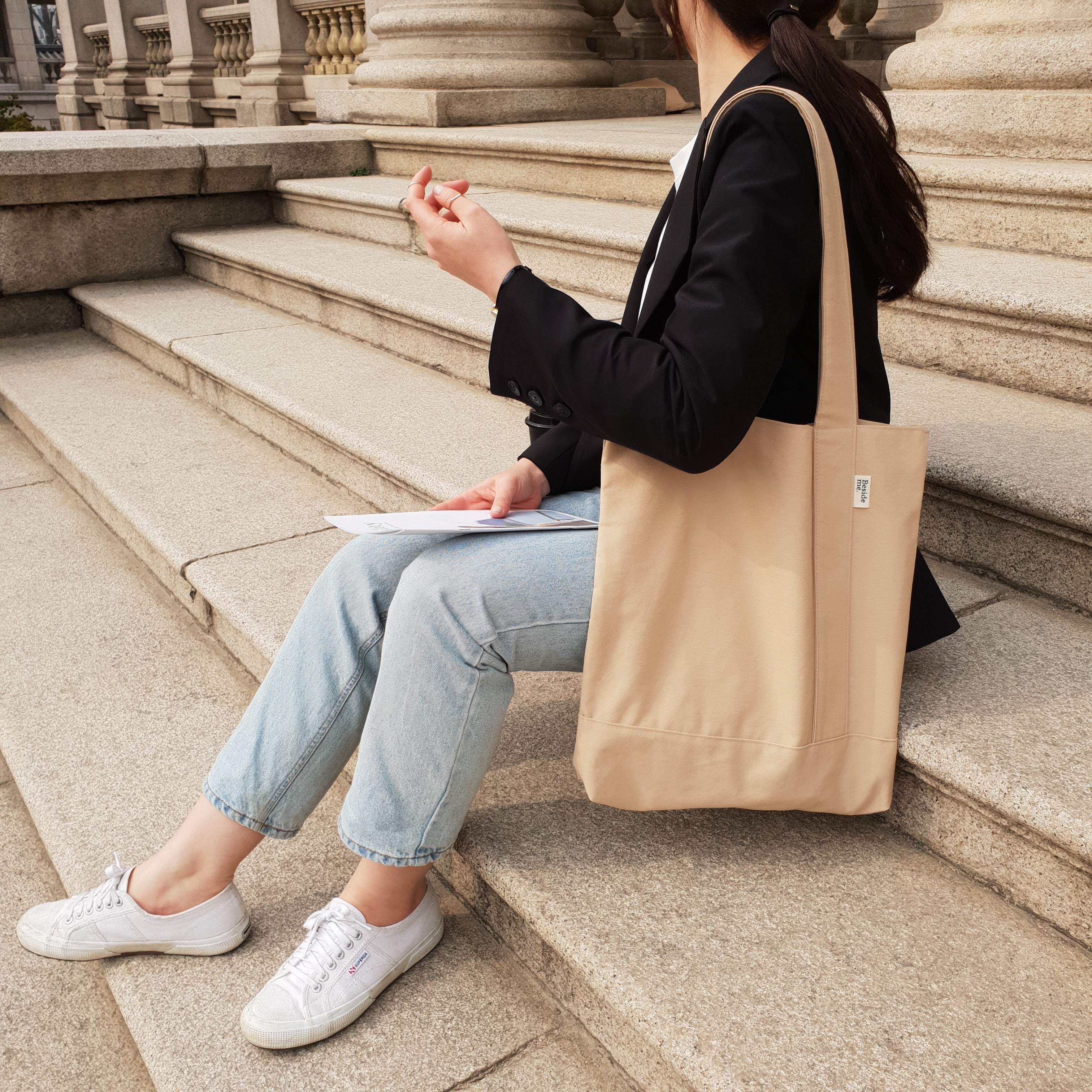 Twill simple line bag - sand beige